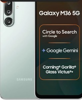 Samsung Galaxy M36 5G Mobile (Serene Green, 6GB RAM, 128GB Storage) | Google Gemini| Gorilla Glass Victus+ | 7.7mm | AI Enhanced 50MP OIS Triple Camera| Nightography| Lag-free Gaming | Without Charger
