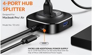 Tukzer USB C Hub Ultra-Slim USB-C Superspeed Adapter with 4 USB 3.0 Ports USB Type C Hub for All Laptops and More USB Type C Devices (TZ-U13 Black)