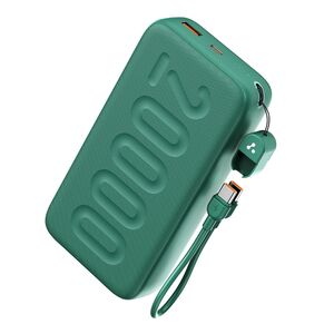 Ambrane 20000mAh Powerbank with in-Build Type C Cable, 22.5W Fast Charging,(Stylo N20, Green)