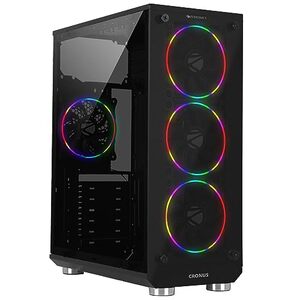 Zebronics Zeb-Cronus Premium Gaming Cabinet with Mirror Finish Tempered Glass On Front,Tempered Glass On Side & 4 x120mm Rainbow Double Ring LED Fans