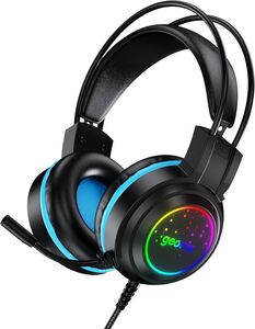 Geonix Audicle Uno Stereo Wired Gaming On Ear Headphone with RGB Light for earcups, 50mm Neodymium Drivers, 2 Meter Nylon Braided, Flexible mic, Suspension Headband, 3.5mm + USB Connector (Black) - 