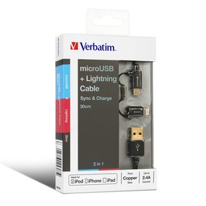 Verbatim 30 cm Metallic 2-in-1 cable Black (microUSB and Lightning 8pin connectors) 11.8 Inch