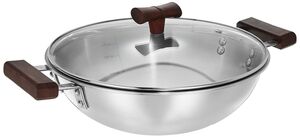 Amazon Brand Solimo - Triply Kadhai - 24 Cm with Glass Lid | Even Heat Distribution | Cool-Touch Bakelite Handles| Stainless Steel
