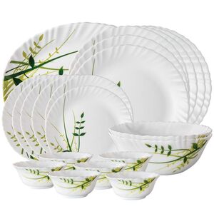 Larah By Borosil Herbs Opalware Leaf Dinner Set