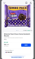 Instamart : Britannia Treat Choco Creme Sandwich Biscuits Jumbo pack 515g