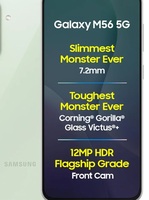 Samsung Galaxy M56 5G Mobile (Light Green,8GB RAM,128GB Storage)| Segment's Slimmest|Gorilla Glass Victus+| 10 Bit HDR Video| 50MP Camera| AI | Vapour Cooling Chamber| Lag-free Gaming| Without Charger