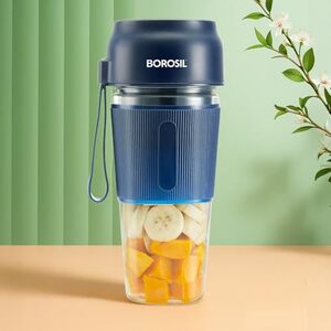 Borosil NutriGrip Blue Portable Blender | 40W Low-Noise DC Motor | 300ml Unbreakable PC Jar | USB Rechargeable | Turbo 6 Blade Action | Smoothies, Shakes, Soft Fruit, Protein Mix | 1 Year Warranty
