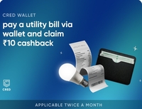 Cred Wallet: Pay a Utility bill via Wallet & claim ₹10 cashback APPLICABLE TWICE A MONTH (User Specific)