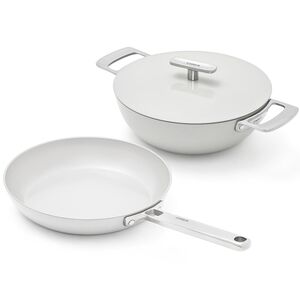 Ember Cookware Arcilla Ceramic Non Stick Cookware Set of 2 | Induction Cookware | Frying Pan 24cm & Kadai 2.6 Litre | Metallic Lid | ISI Certified | Gift Set | Steel Handle | 5-Year Warranty | Grey