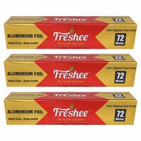 Freshee 72m Aluminium Silver Kitchen Foil Roll Paper Pack of 3, 11 Micron Thick Food wrap Disposable Food Parcel Fresh Food