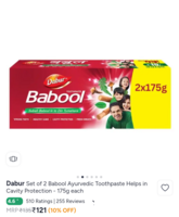 Dabur Set of 2 Babool Ayurvedic Toothpaste Helps in Cavity Protection - 175g each