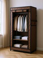 EEMWAY Carbon Steel Collapsible Wardrobe (Finish Color - BROWN, DIY(Do-It-Yourself))