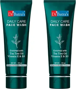 Dr Batra's Daily Care Face Wash with Tea Tree Oil, Vitamin E & B3 | Helps Cleanse, Nourish & Refresh Skin | Gentle Daily Face Cleanser for Clear, Healthy Looking Skin | Suitable for All Skin Types | 100 ml Pack of 2 