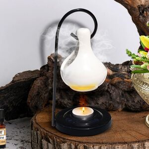 Pure Source Porcelain Oil Diffuser Set (White) + 10ml Citronella Oil & 4 Tea Lights