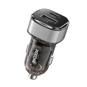 WK LIFE BORN TO LIVE-Car Charger with Transparent A+C Fast Charging, Supporting PD25W -Grey