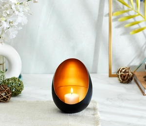 Amazon Brand-Solimo Ornamental Iron Tea Light (Black with Gold Texture)