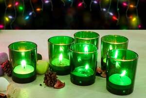 Pure Source India Glass Votive Tealight Candle (Set of 4 pcs -Green)