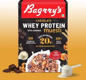Minutes : Bagrry’s Chocolate Whey Protein Muesli – 20g+ Protein, 500g Box