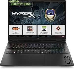 HP HyperX OMEN 15, AMD Ryzen 7 260, 8GB-RTX 5050, 24GB DDR5 (Upgradeable), 1TB SSD, 180Hz, 2.5K, 500 nits, 3ms resp time, 15.3''/38.9cm, Win11, Office24, Black, 2.42kg, gb0038AX, RGB, AI Gaming Laptop 