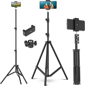 Tygot Lightweight & Portable Portable 7 Feet (84 Inch) Long Tripod Stand with Adjustable Mobile Clip Holder for All Mobiles & Cameras (Black)