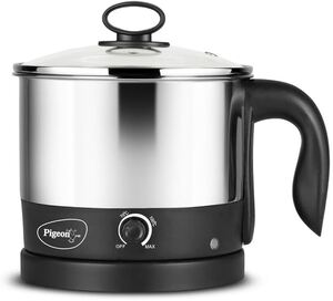 Pigeon Kessel Multipurpose Kettle (12173) 1.2 litres with Stainless Steel Body, used for boiling Water and milk, Tea, Coffee, Oats, Noodles, Soup etc. 600 Watt (Black & Silver) 