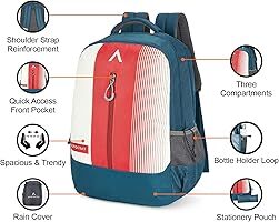 Aristocrat Apex Casual 4 Compartment Backpack 34L With Rain Cover, With Quick Access Front Pocket, Bottle Holder with Loop & Stationery Pouch | Red | Apex at Amazon.in