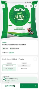 Bigbasket -Sudha milk at rs10 (location specific)