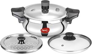  Pigeon All in One Super Cooker Stainless Steel 3 L Induction Bottom Pressure Cooker (Stainless Steel) 