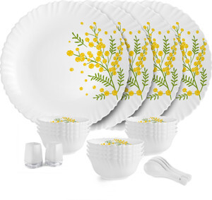 Cello Pack of 22 Opalware Dazzle Series Girasol Crockery Set (Yellow, Green, Microwave Safe)