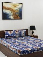 Steve and Anderson Microfiber Double Flat 160 TC Geometric 1 Bedsheet with 2 Pillow Covers (Beige)