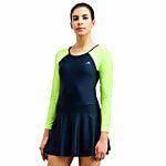 Bigbasket | Swimming Suit for Women One Piece  Knee Length Costume Stretchable Ladies Flexible Fit - Black & Green