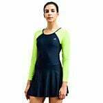 Bigbasket | Swimming Suit for Women One Piece  Knee Length Costume Stretchable Ladies Flexible Fit - Black & Green