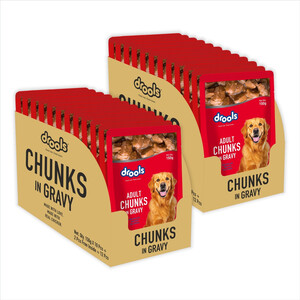 (Loot) Drools Chunks in gravy for Adult - Chicken Liver and Real Chicken 3.6 kg (24x0.15 kg) Wet Adult Dog Food