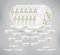 La Opala Opal Glass Crockery | for Family of 6 | Dinner Set 35 pcs Rose Garden | Plates & Bowls for Dining | Microwave Safe | 100% Vegetarian | Extra Strong | Extra Light & White