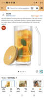 Amazon | KELVEE Ribbed Drinking Glasses With Bamboo Lids And Straws - 400 ML ( Pack of 1 )