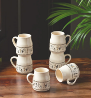 ExclusiveLane White Conversational Ceramic Microwave Safe 6 Piece Cups-140ml