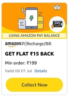 Get Flat ₹15 back on Min ₹199 on Recharge/Bill payment using Amazon Pay Balance (User Specific)