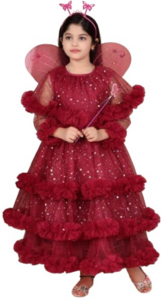 Bazaar : Gown with Butterfly Wings, Ruffle Detail, Fairy Costume Dress 