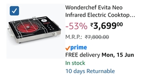 Wonderchef Evita Neo Infrared Electric Cooktop with Crystal Glass for Kitchens, 2200W