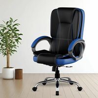FUGO FG12 Orthopedic Boss Chair with 3 Year Warranty | Leatherette Office Chair | Ergonomic Executive Chair with Spacious Cushioned Seat | Heavy Duty Metal Base | Rocking Function (Black and Blue)

