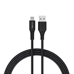 amazon basics PVC Molded Nylon USB A To Lightning Mfi Certified Charging Cable | Compatible with iPhone 13,12,11; 13,12,11 Pro; 13,12 11 Pro Max; 13,12 Mini (Black,1.2M)