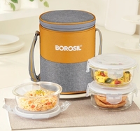 BOROSIL Zest Borosilicate Glass Lunchbox, 3pc Square Set (400ml Each), Office Tiffin Box 3 Containers Glass Office Lunch Box Rs. 349