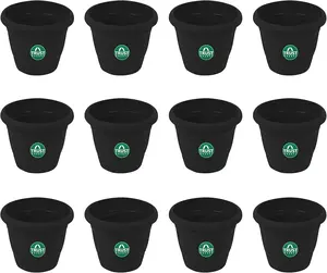 TrustBasket UV Treated Plastic Round Pot (6 Inches) -Black Color - Set of 12 :