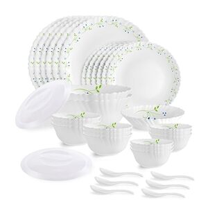 CELLO Tropical Lagoon Dazzle Series Opalware Dinner Set of 35 Pieces For Family of 6