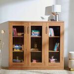 Home Centre | Quadro 3-Door Book Cabinet | Engineered Wood | Brown | 1 Year Warranty