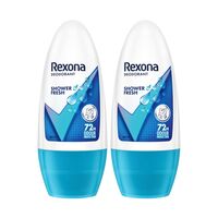 Rexona for Female Shower Fresh Underarm Roll On Deodorant + Antiperspirant With Glycerine, Removes Odour, Even Skin Tone,Keeps Skin Fresh & Clean, Alcohol Free, 50 Ml (Pack Of 2)