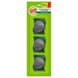 Scotch-Brite Stainless Steel Scrub - Pack of 3 (3X 15g Steel +Free 3 Scrub Pads 3"X3")

