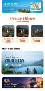 Flipkart Travel Max Sale: Stays @ ₹11, Flat 99% OFF, B2G1 & Flash Discounts!