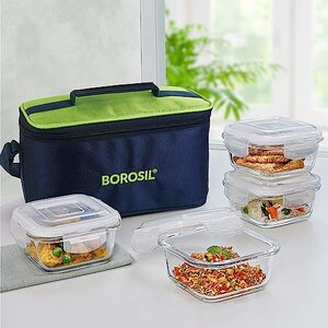 Borosil Alfa Green Borosilicate Glass Lunch Boxes Set of 4