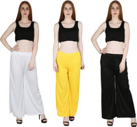 (Pack Of 3) MARAMI Regular Fit White, Black, Yellow Polycotton Trousers